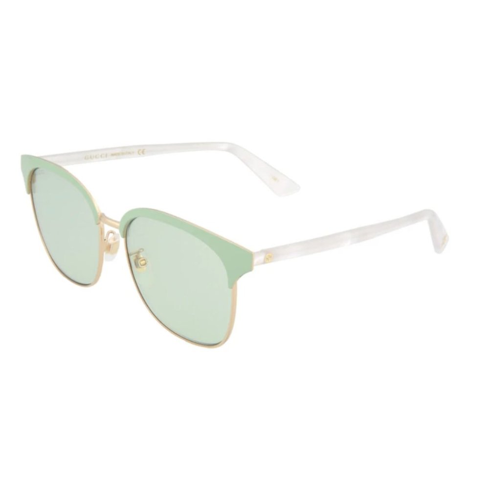 Gucci Round Frame Green + Gold Sunglasses